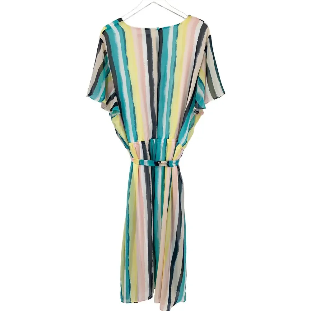 LANE BRYANT Dress Size 28 Watercolor Stripe Pastel Lined Knee Length - Picture 6 of 7